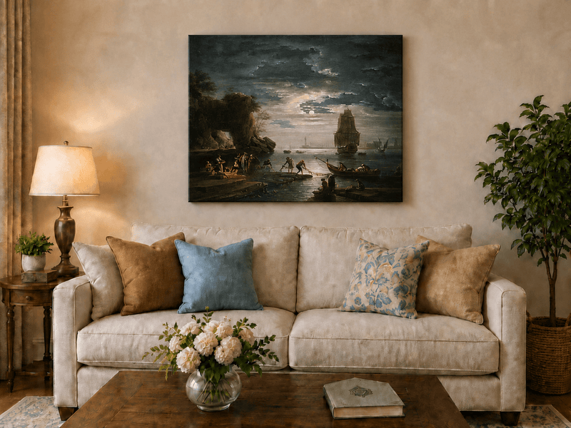 Peinture à l'huile de paysage - Rivière printanière avec pêcheur et arbres