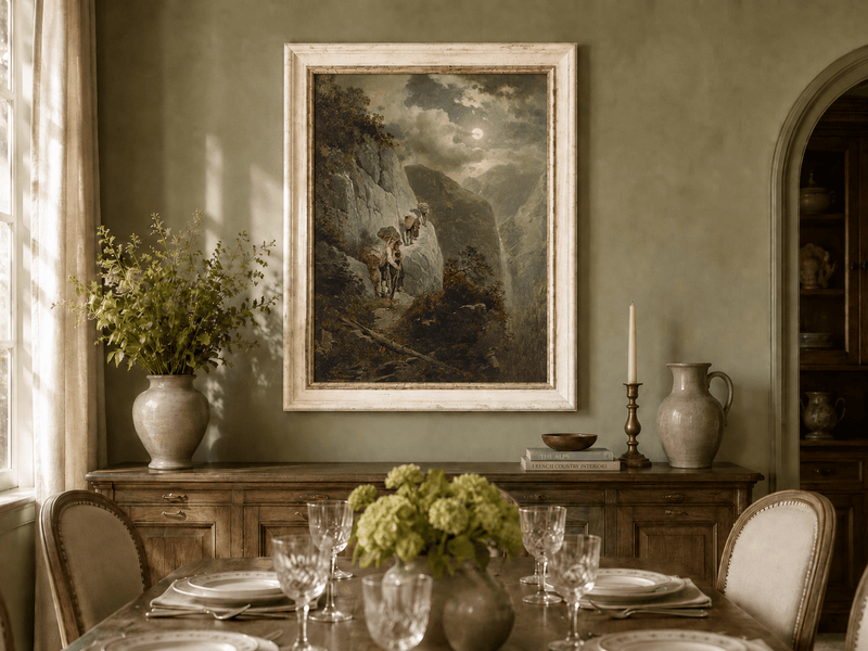 Landscape Oil Painting - Moonlit Mountain Cliff Path