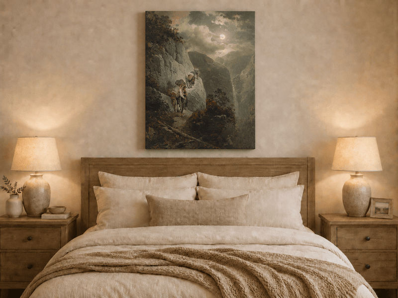 Landscape Oil Painting - Moonlit Mountain Cliff Path