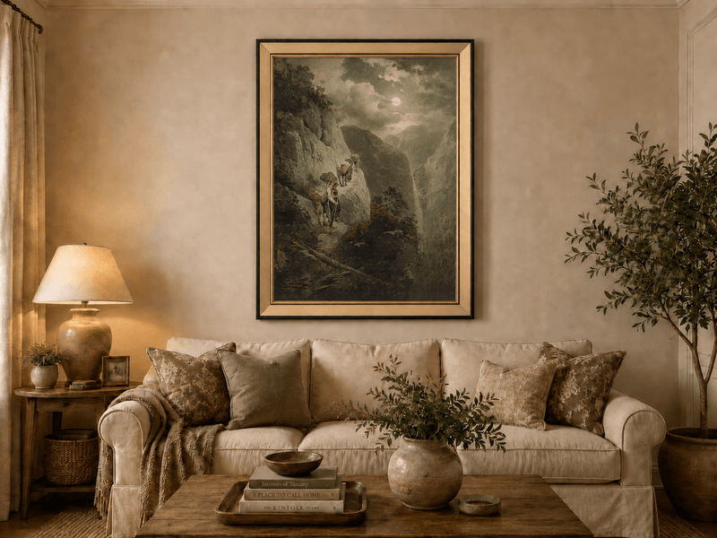 Landscape Oil Painting - Moonlit Mountain Cliff Path