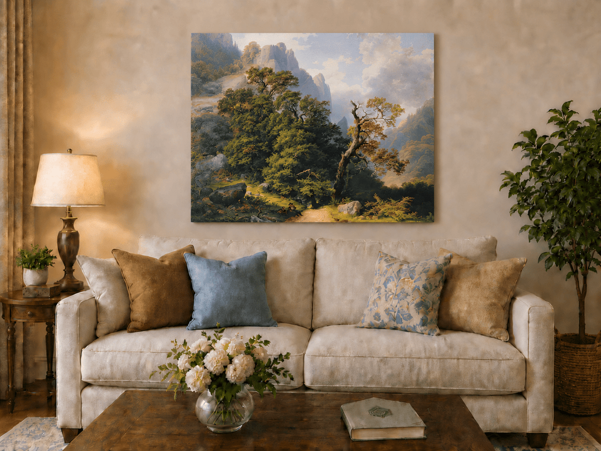 Landscape Oil Painting - Moonlit Mountain Landscape Starry Sky