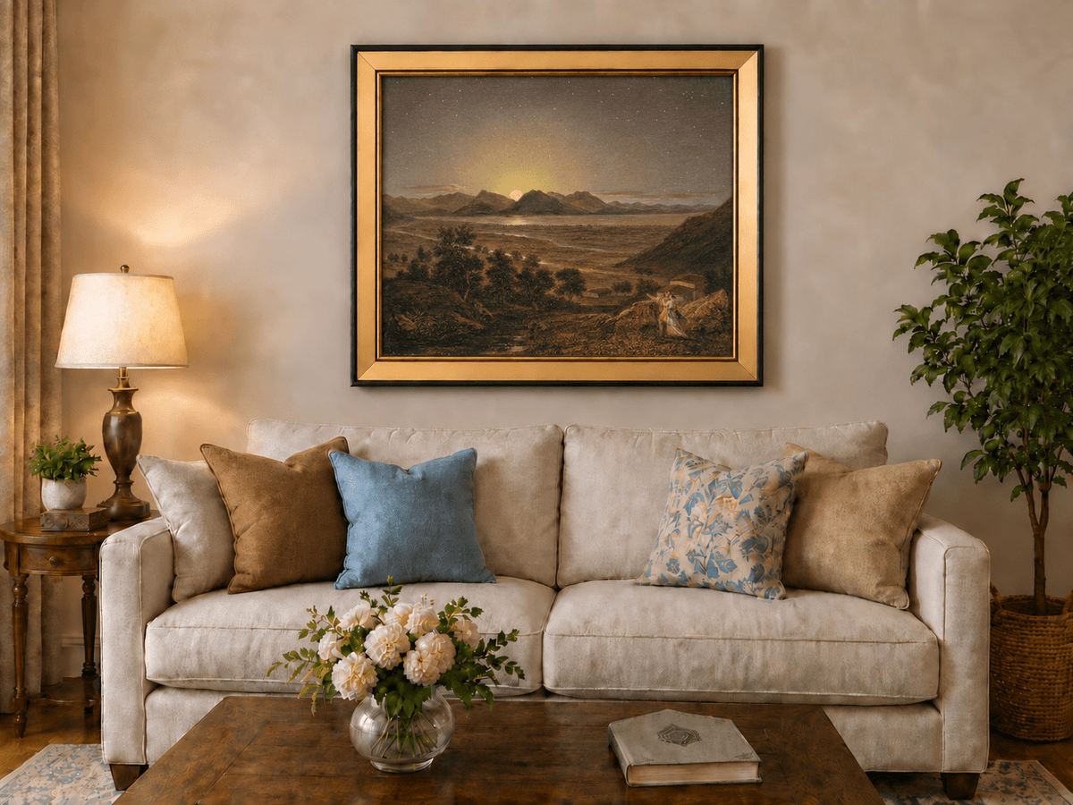 Landscape Oil Painting - Moonlit Mountain Landscape Starry Sky