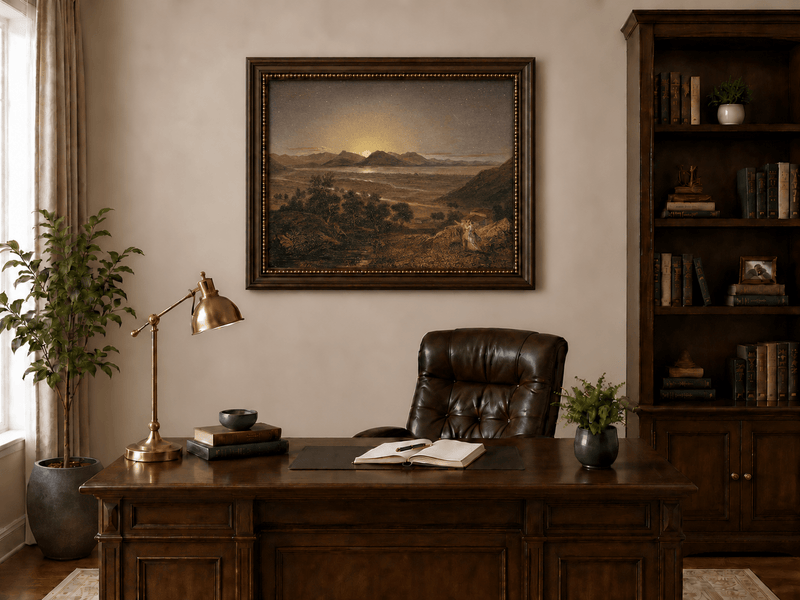 Landscape Oil Painting - Moonlit Mountain Landscape Starry Sky