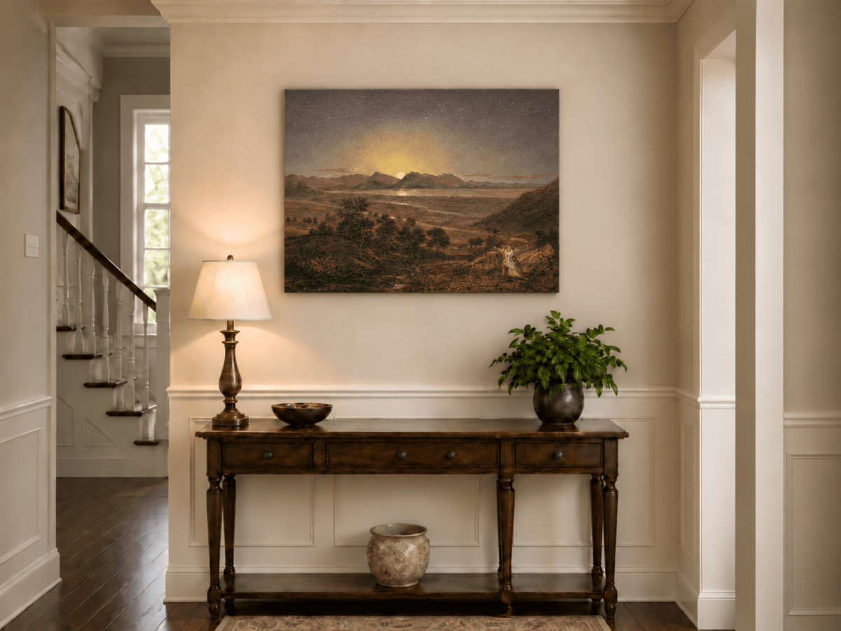 Landscape Oil Painting - Moonlit Mountain Landscape Starry Sky