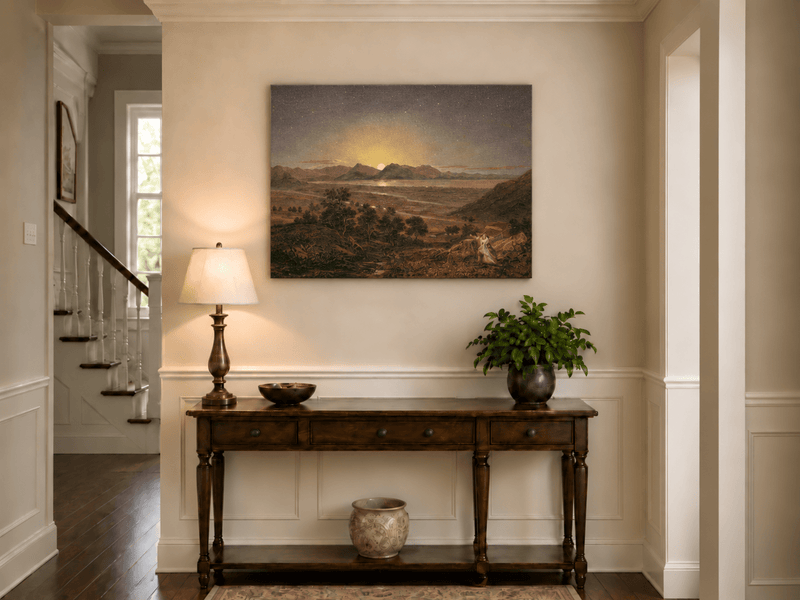 Landscape Oil Painting - Moonlit Mountain Landscape Starry Sky