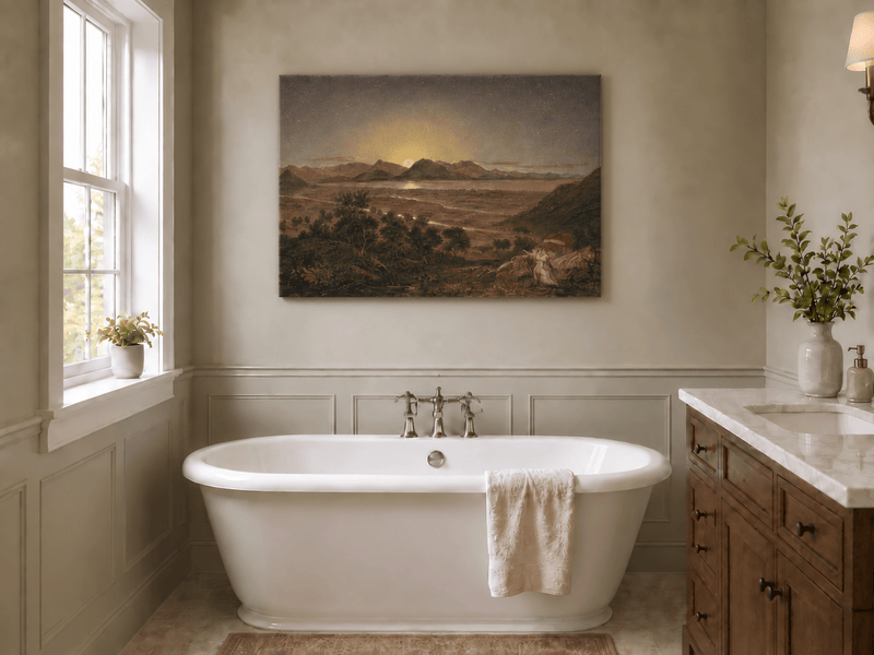 Landscape Oil Painting - Moonlit Mountain Landscape Starry Sky