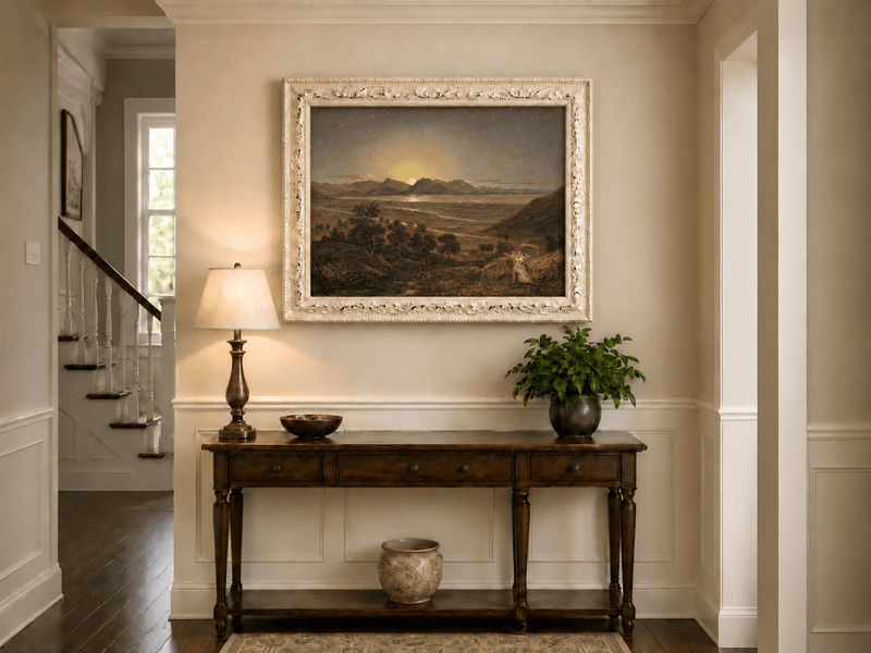 Landscape Oil Painting - Moonlit Mountain Landscape Starry Sky