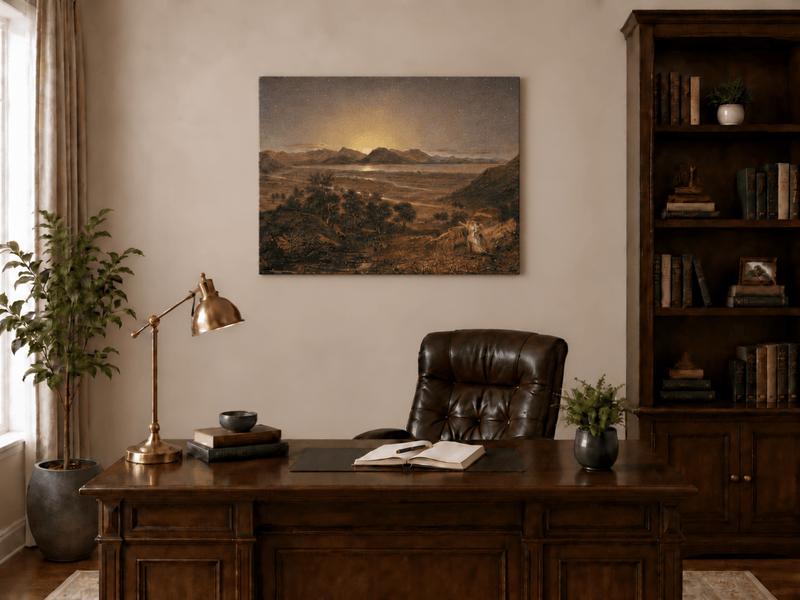 Landscape Oil Painting - Moonlit Mountain Landscape Starry Sky