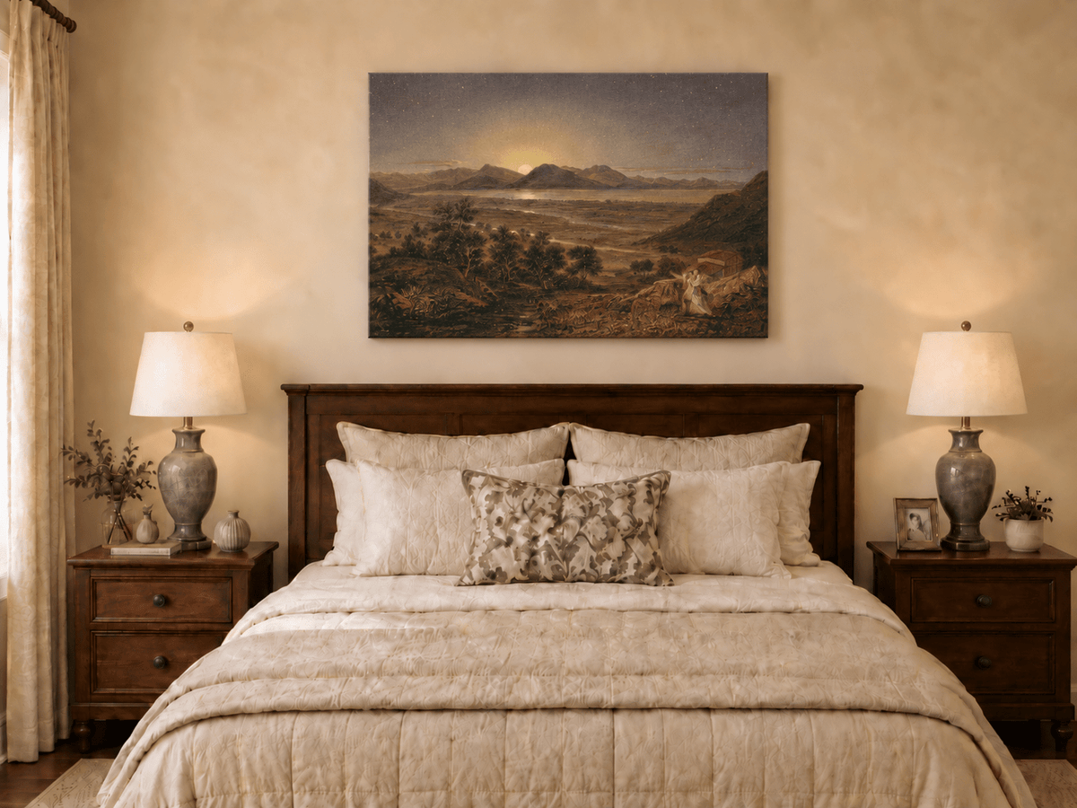 Landscape Oil Painting - Moonlit Mountain Landscape Starry Sky