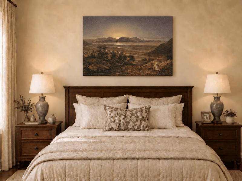 Landscape Oil Painting - Moonlit Mountain Landscape Starry Sky