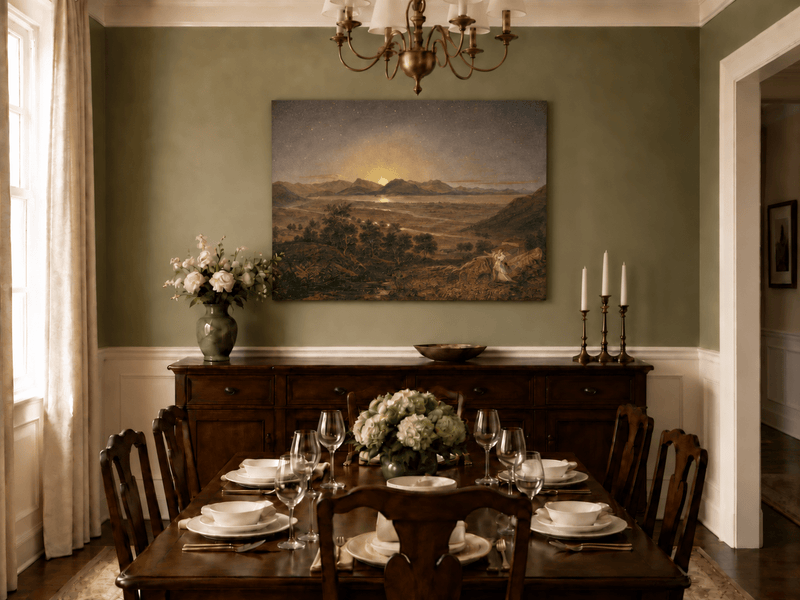 Landscape Oil Painting - Moonlit Mountain Landscape Starry Sky