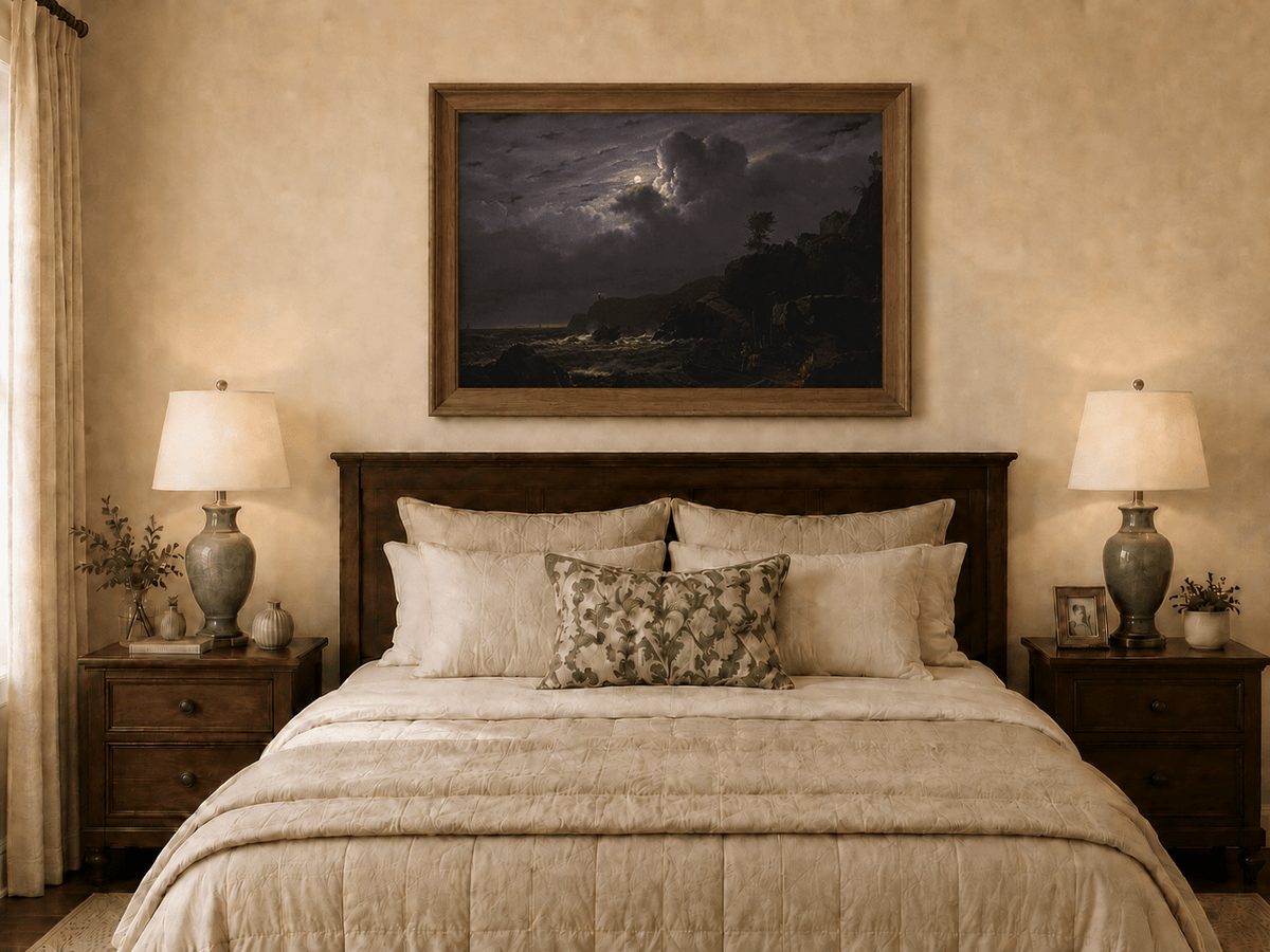 Landscape Oil Painting - Moonlit Rocky Coast with Smugglers