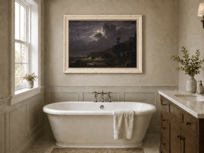Landscape Oil Painting - Moonlit Rocky Coast with Smugglers