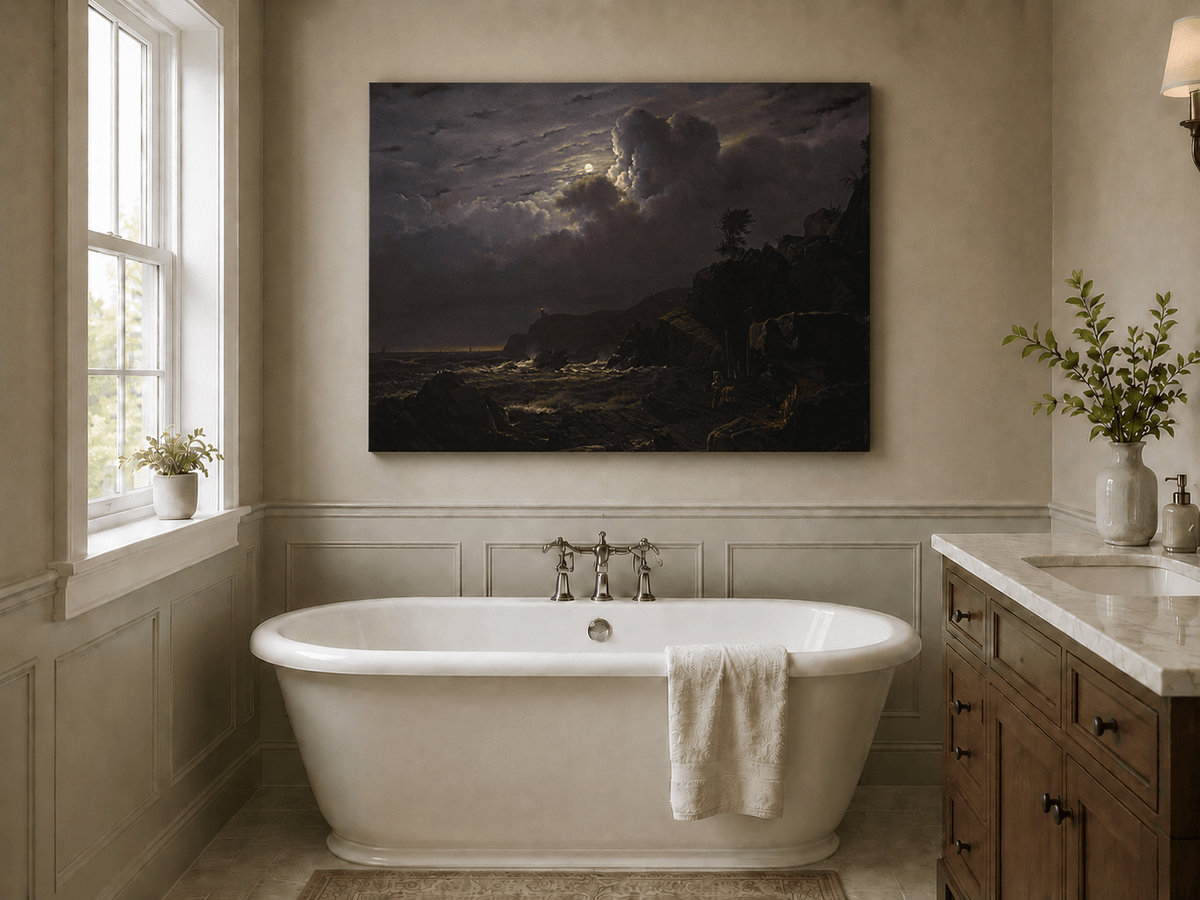 Landscape Oil Painting - Moonlit Rocky Coast with Smugglers