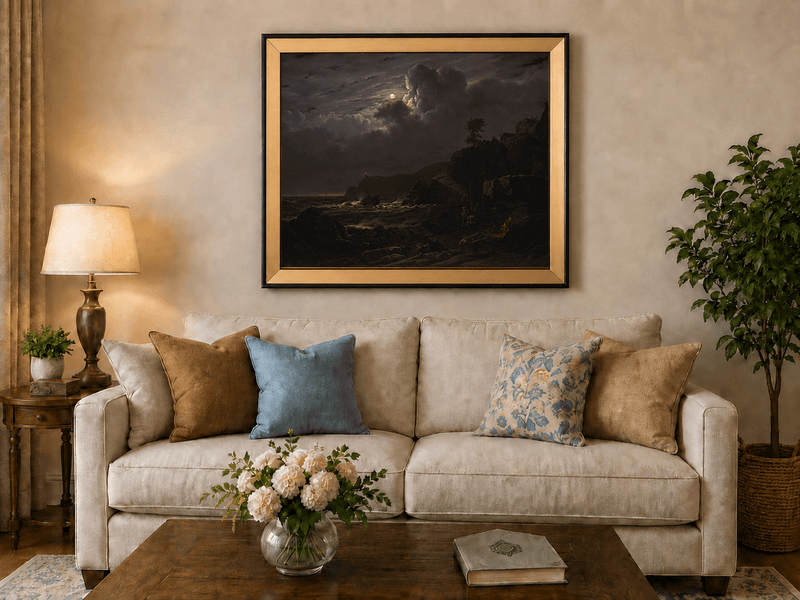 Landscape Oil Painting - Moonlit Rocky Coast with Smugglers