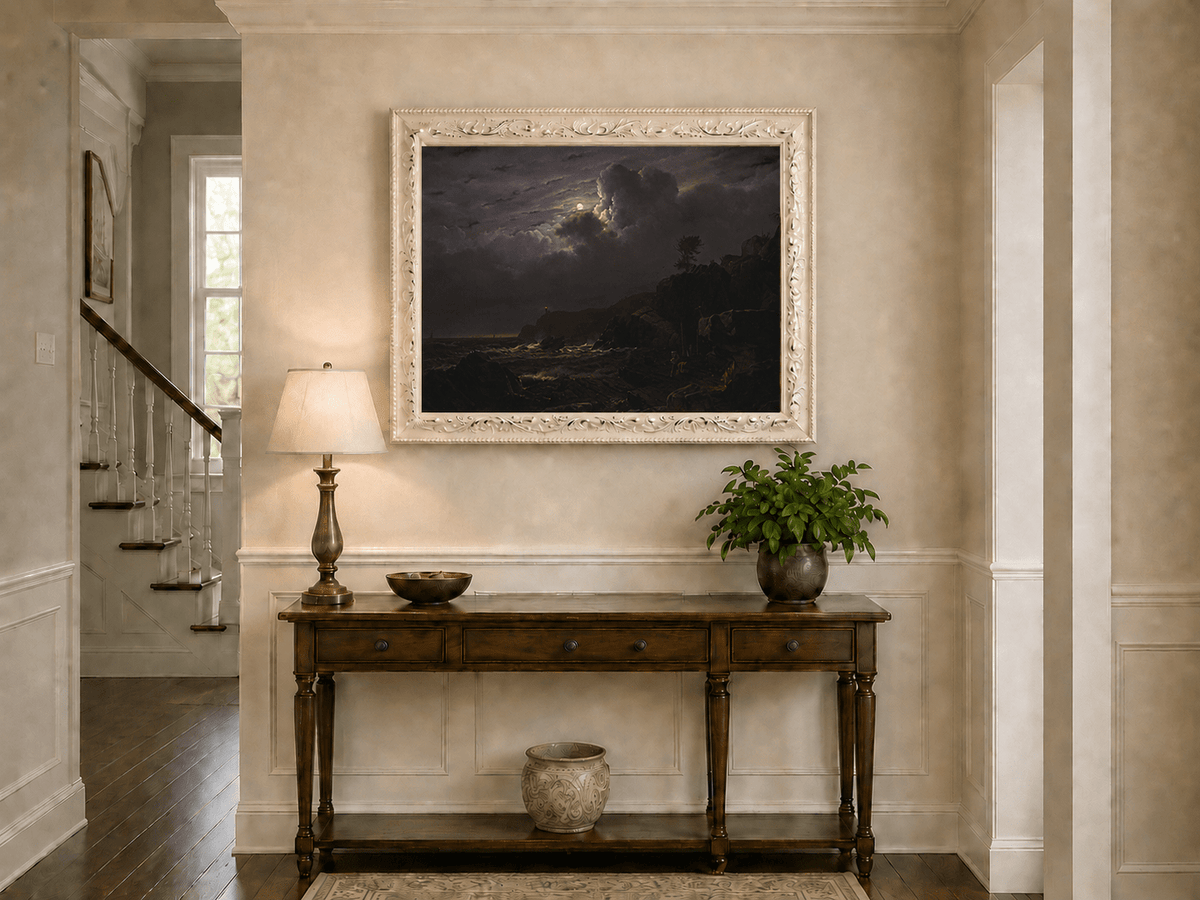 Landscape Oil Painting - Moonlit Rocky Coast with Smugglers