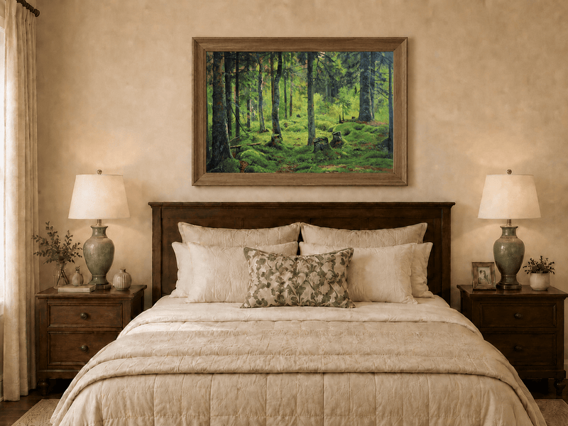 Landscape Oil Painting - Mossy Forest Clearing with Birch Trees
