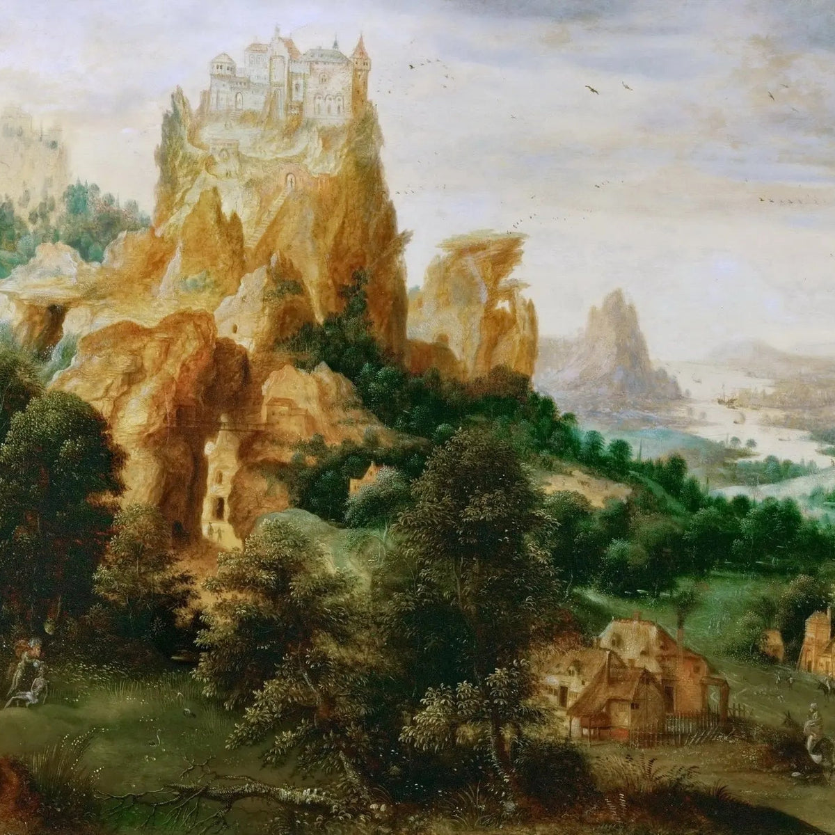 Landscape Oil Painting - Mountain Castle & Rural Village - Oil Painting Haven