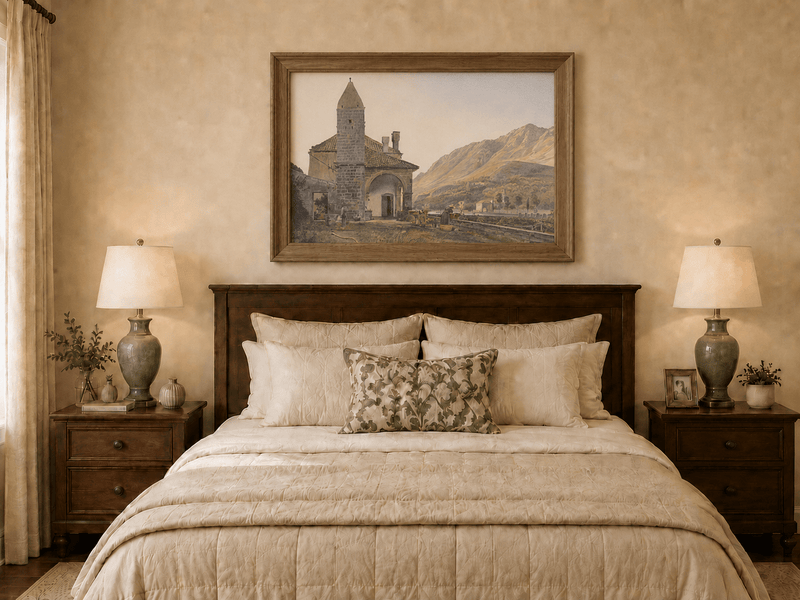 Landscape Oil Painting - Mountain Chapel and Valley View