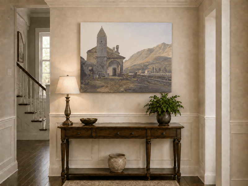 Landscape Oil Painting - Mountain Chapel and Valley View