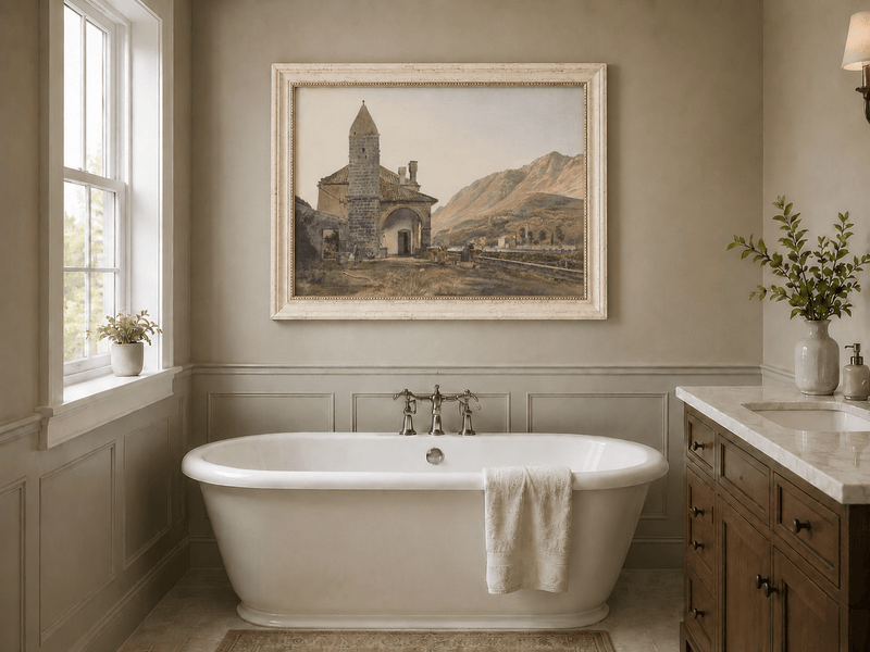 Landscape Oil Painting - Mountain Chapel and Valley View