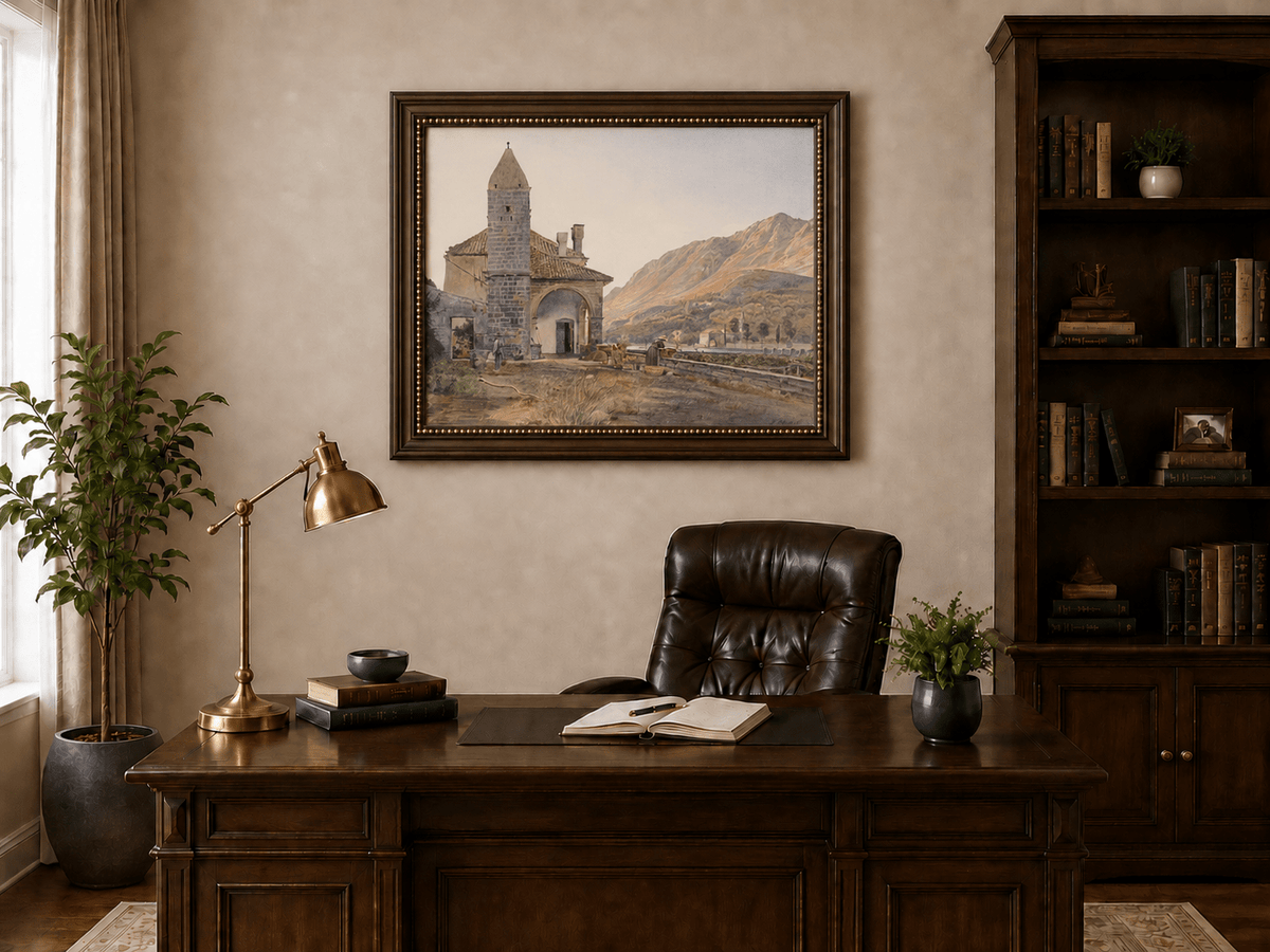 Landscape Oil Painting - Mountain Chapel and Valley View