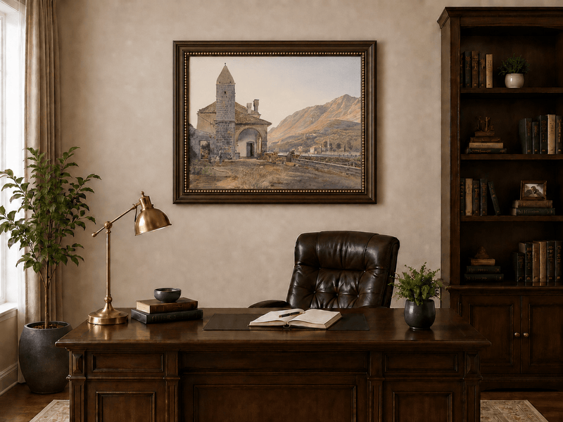 Landscape Oil Painting - Mountain Chapel and Valley View