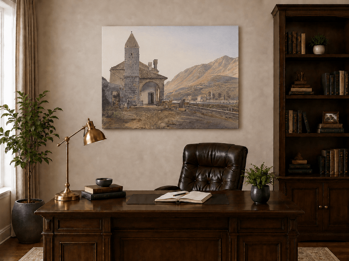 Landscape Oil Painting - Mountain Chapel and Valley View
