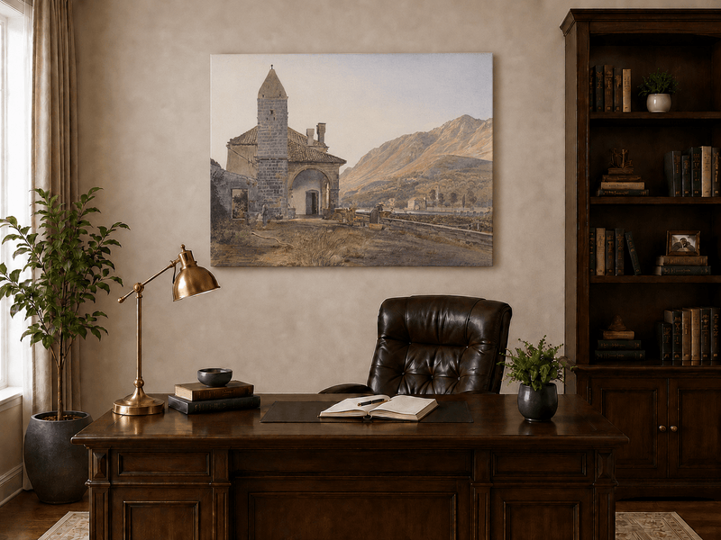 Landscape Oil Painting - Mountain Chapel and Valley View