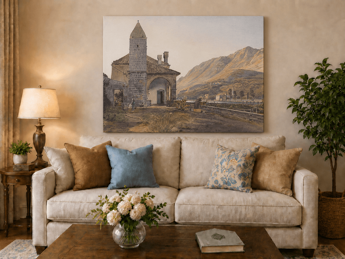Landscape Oil Painting - Mountain Chapel and Valley View
