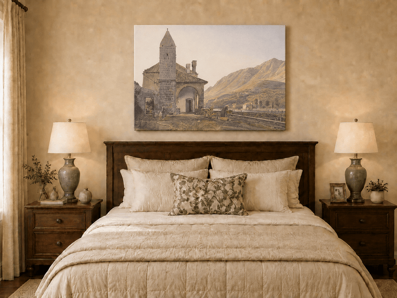 Landscape Oil Painting - Mountain Chapel and Valley View