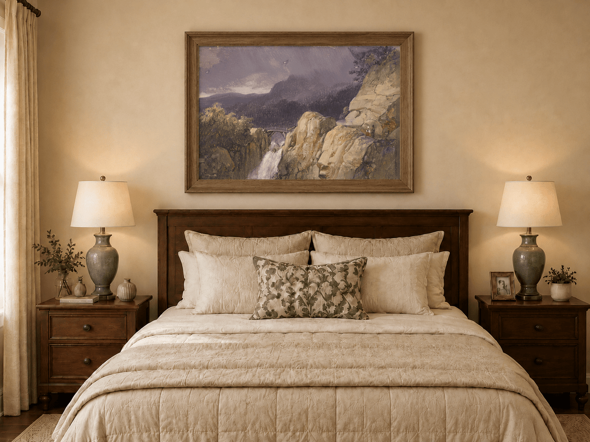 Landscape Oil Painting - Mountain Cliff Waterfall