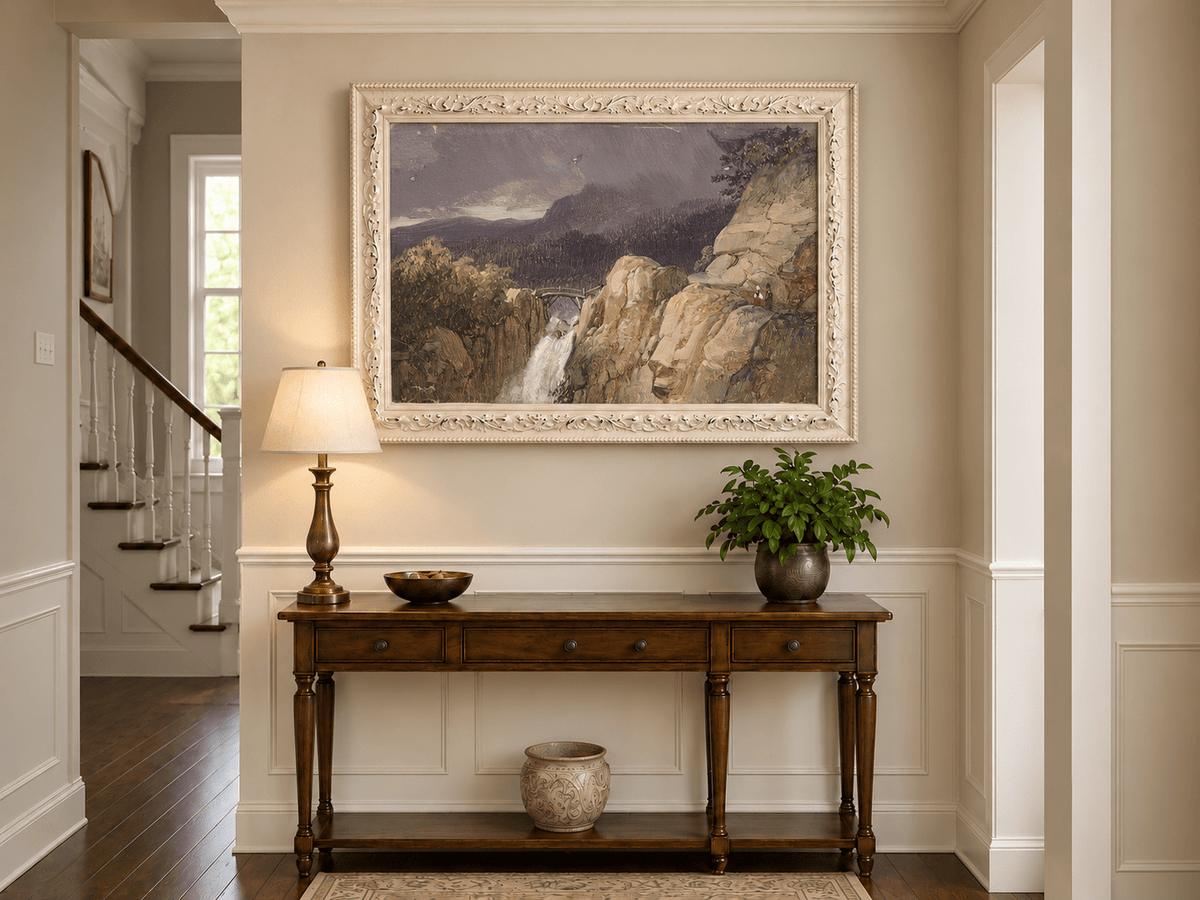 Landscape Oil Painting - Mountain Cliff Waterfall