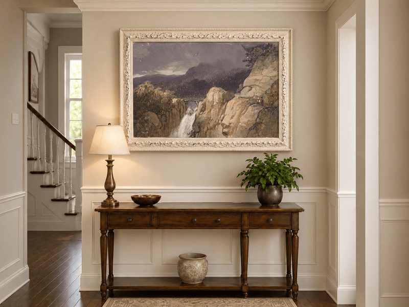Landscape Oil Painting - Mountain Cliff Waterfall