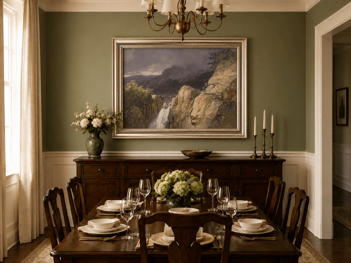 Landscape Oil Painting - Mountain Cliff Waterfall