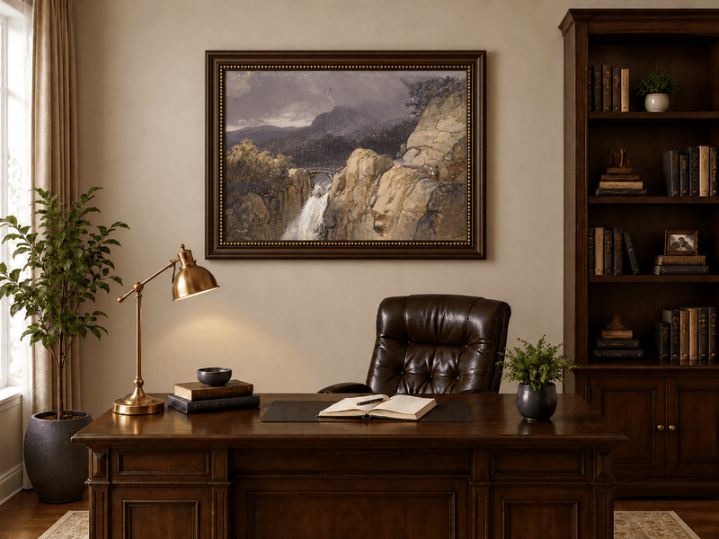 Landscape Oil Painting - Mountain Cliff Waterfall