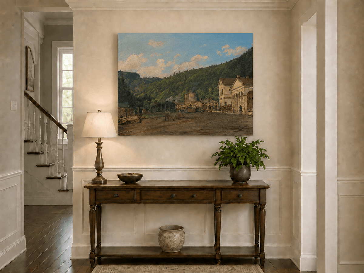 Landscape Oil Painting - Mountain Courtyard and Forest View
