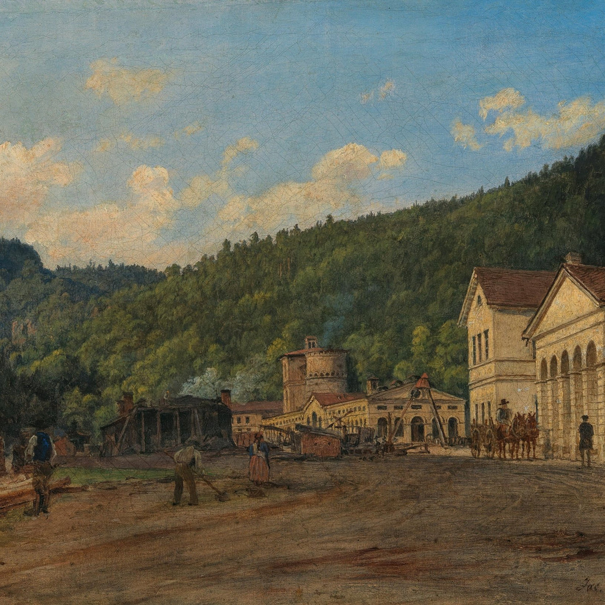 Landscape Oil Painting - Mountain Courtyard and Forest View - Oil Painting Haven