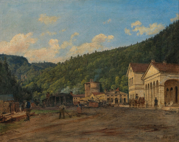 Landscape Oil Painting - Mountain Courtyard and Forest View - Oil Painting Haven