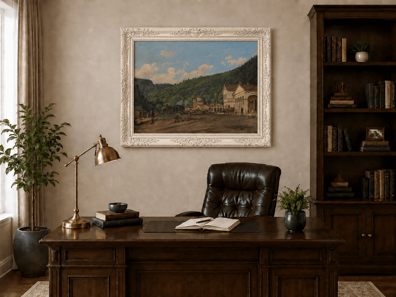 Landscape Oil Painting - Mountain Courtyard and Forest View