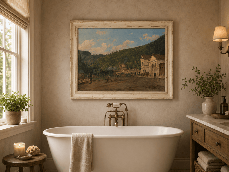Landscape Oil Painting - Mountain Courtyard and Forest View
