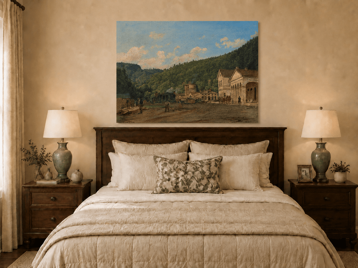 Landscape Oil Painting - Mountain Courtyard and Forest View