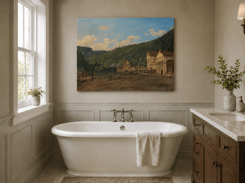 Landscape Oil Painting - Mountain Courtyard and Forest View