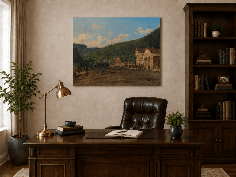 Landscape Oil Painting - Mountain Courtyard and Forest View
