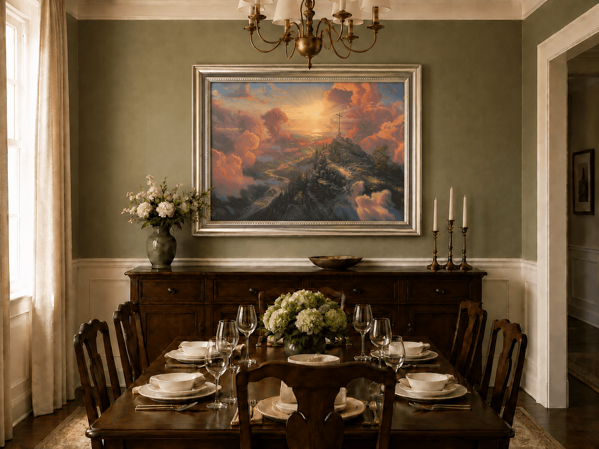Landscape Oil Painting - Mountain Cross with Sunset Clouds