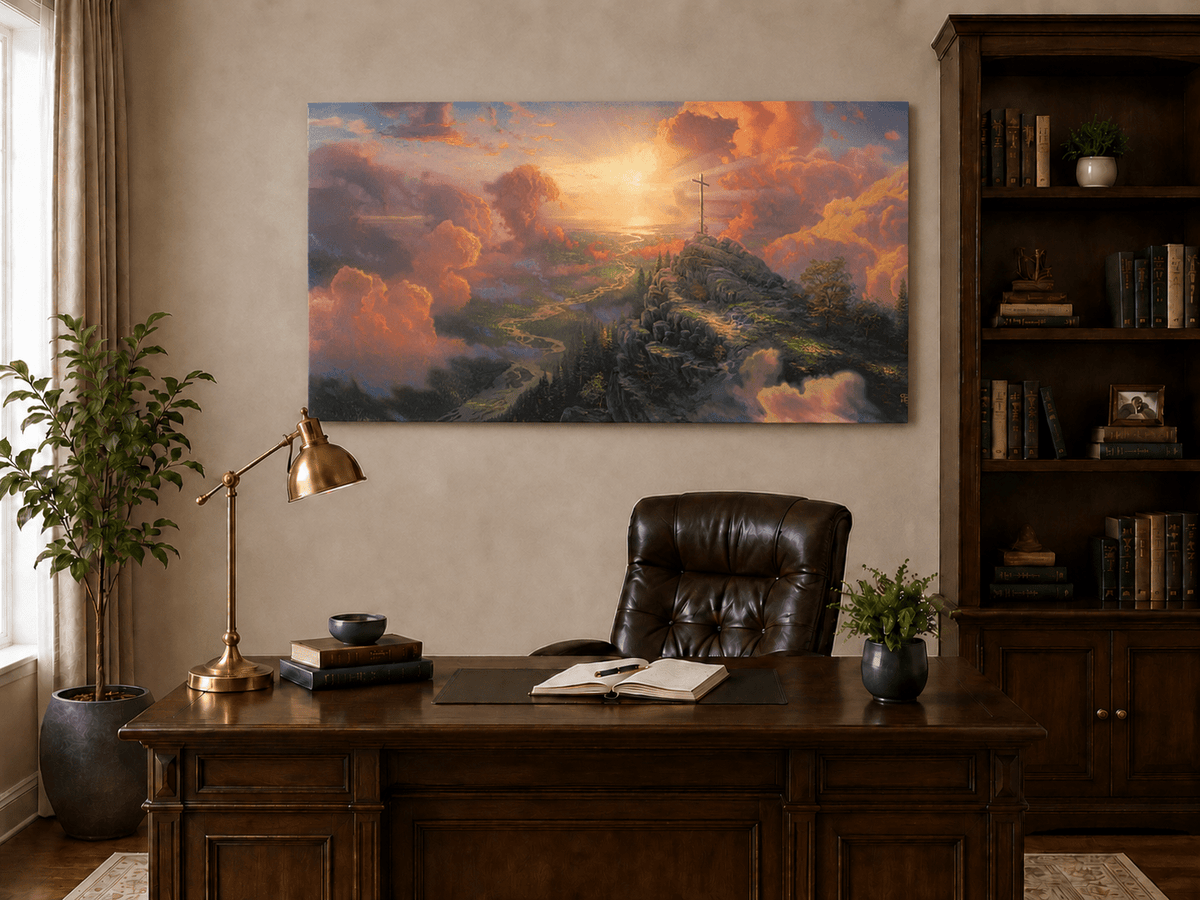 Landscape Oil Painting - Mountain Cross with Sunset Clouds