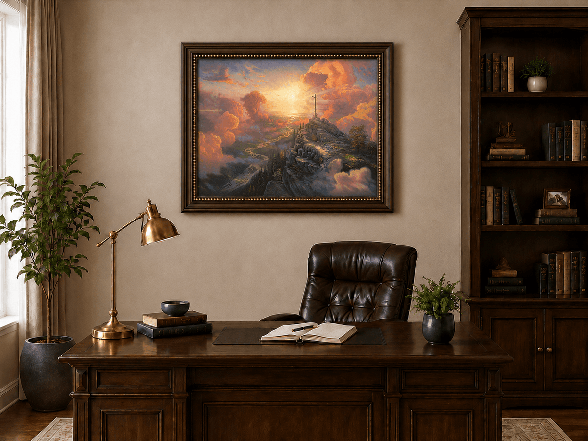 Landscape Oil Painting - Mountain Cross with Sunset Clouds