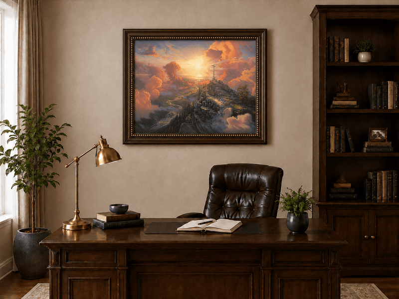 Landscape Oil Painting - Mountain Cross with Sunset Clouds