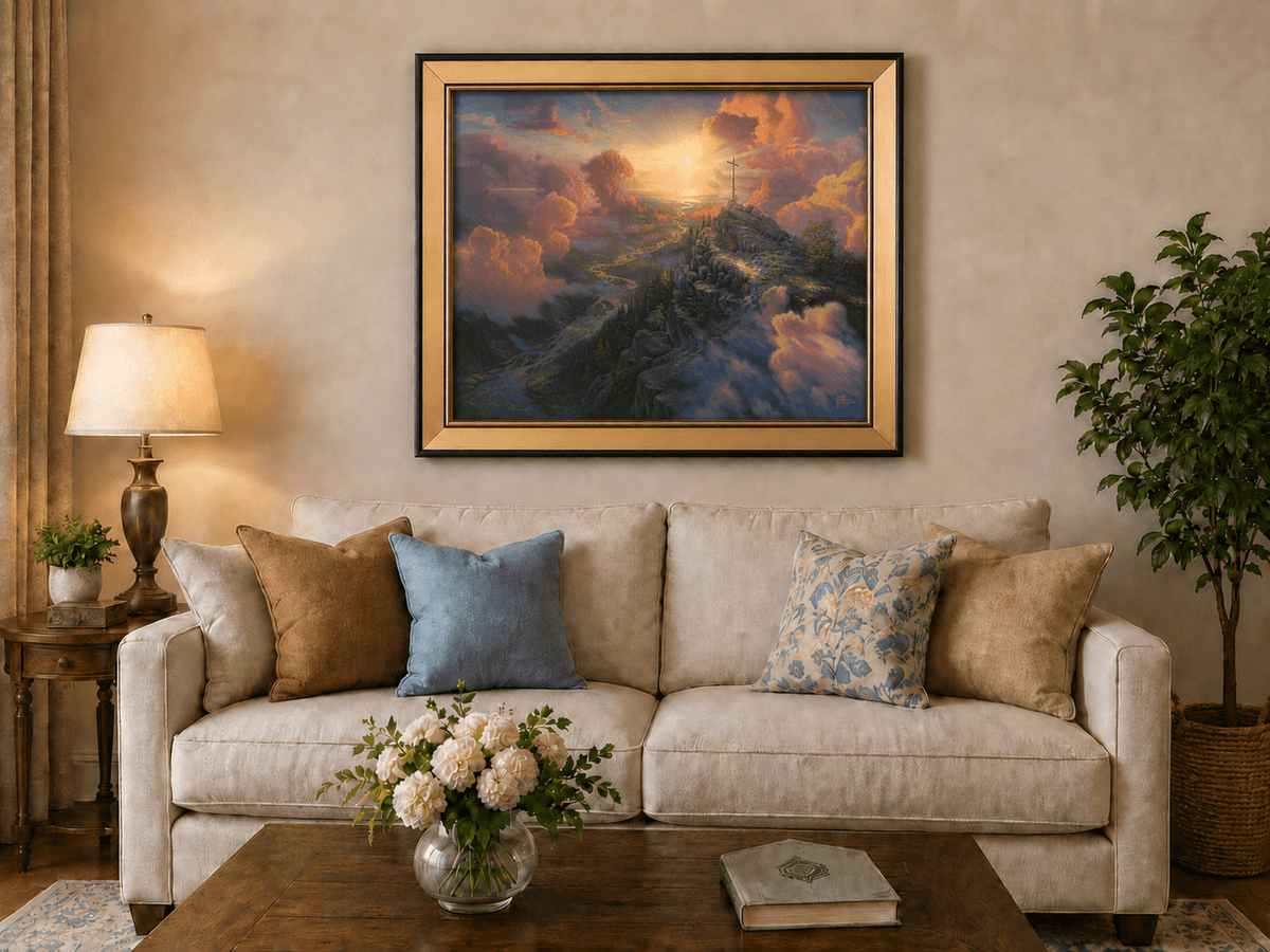 Landscape Oil Painting - Mountain Cross with Sunset Clouds