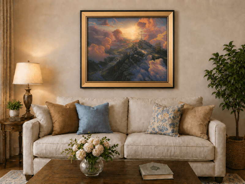 Landscape Oil Painting - Mountain Cross with Sunset Clouds